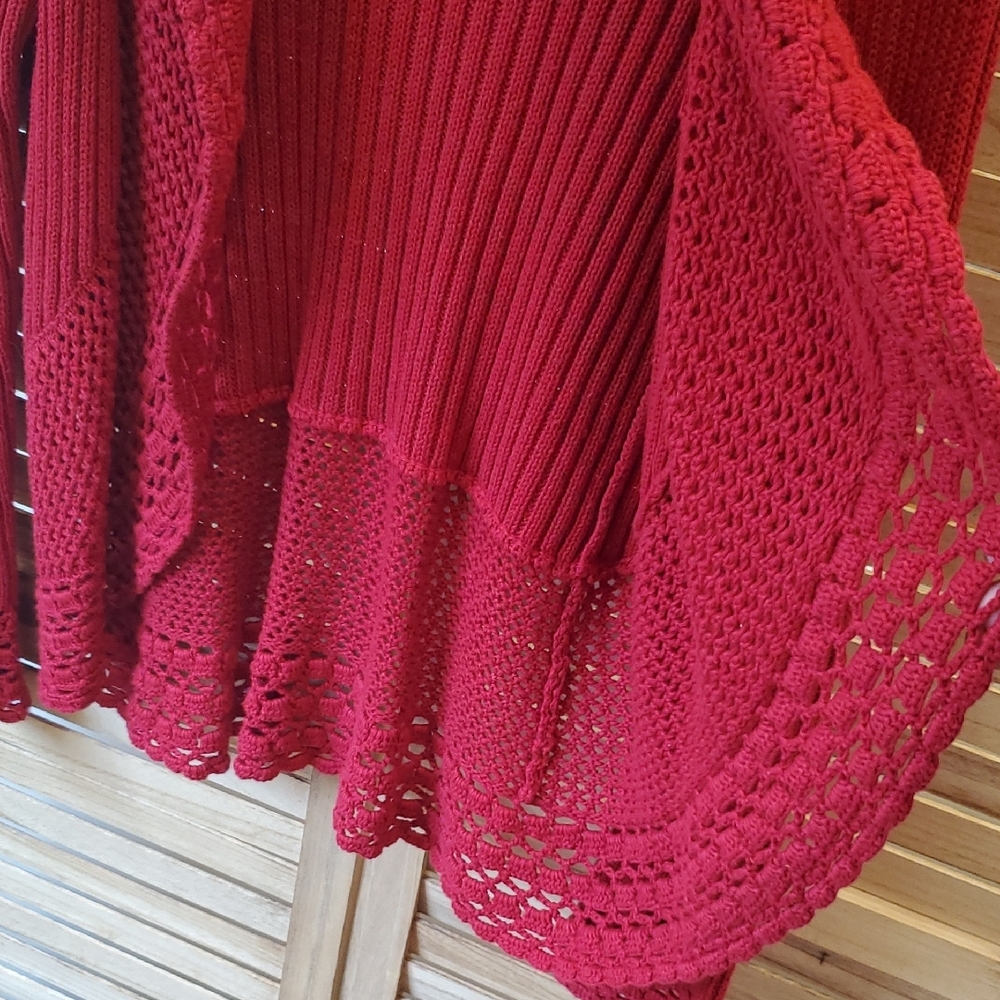Coldwater Creek Open knit crochet boho style Women's Rich Red Cardigan SZ S - Picture 5 of 11